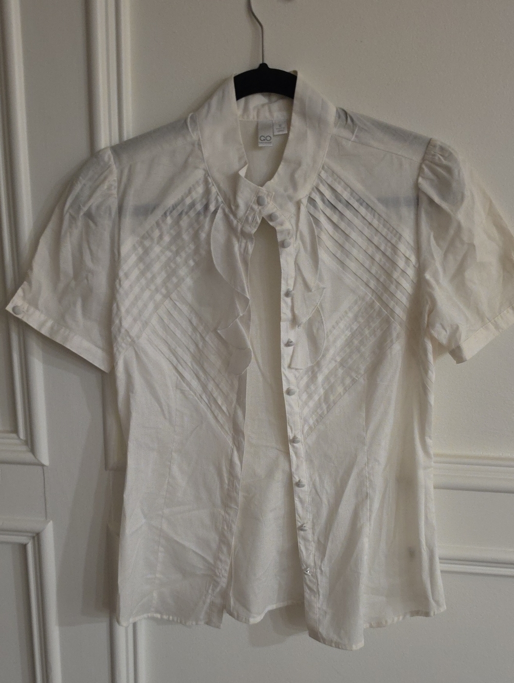 Good Lad White Short-Sleeve Ruffle Front Blouse